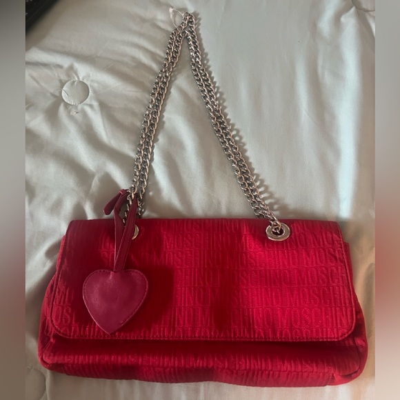♥️ MOSCHINO Red Flap Fabric Signature Chain Shoulder Crossbody Bag Purse NWOT - Picture 6 of 14
